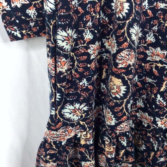 Suzanne Betro Shift Dress Womens Medium Navy Blue Floral Ruffle Hem - Picture 5 of 6